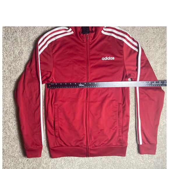 Adidas Womens Small Zip Front Track Coat Jacket Running Red with Stripes Pocket - Picture 4 of 11